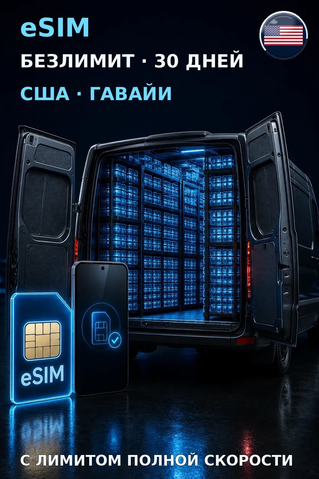 eSIM США · Гавайи — БЕЗЛИМИТ, 30 дней — интернет