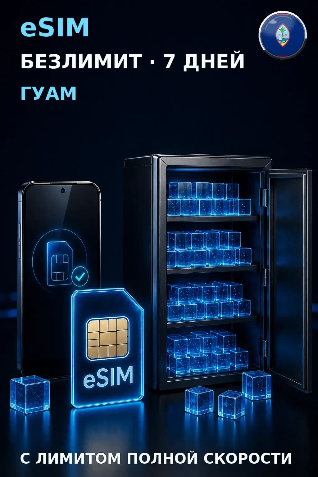 eSIM Гуам — БЕЗЛИМИТ, 7 дней — интернет