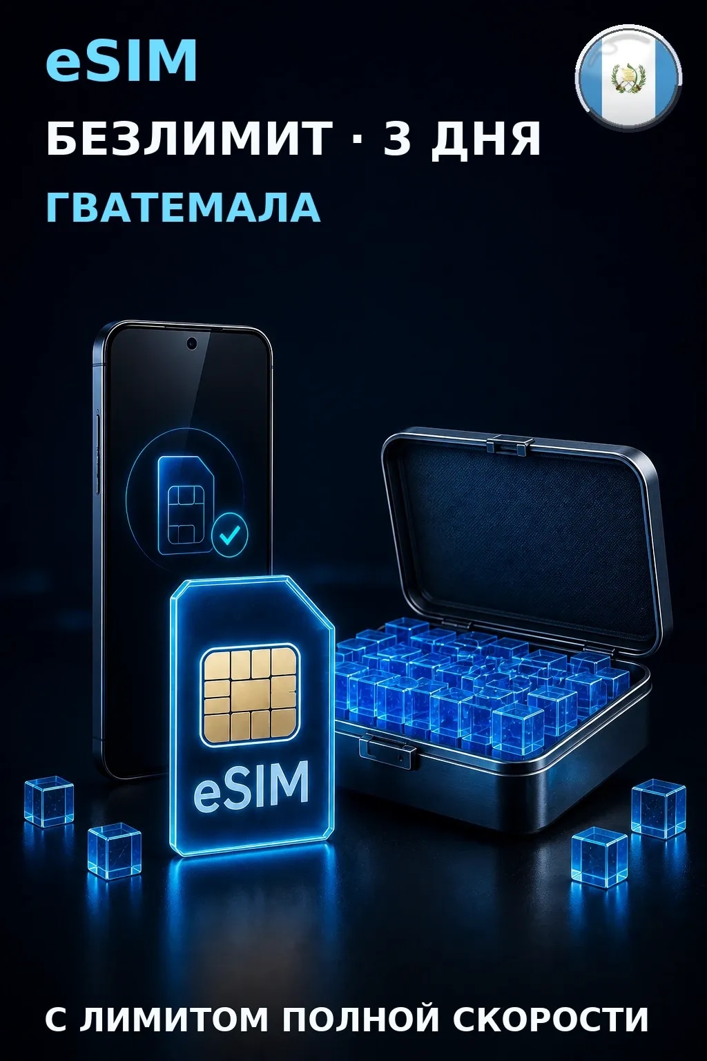 eSIM Гватемала — БЕЗЛИМИТ, 3 дня — интернет