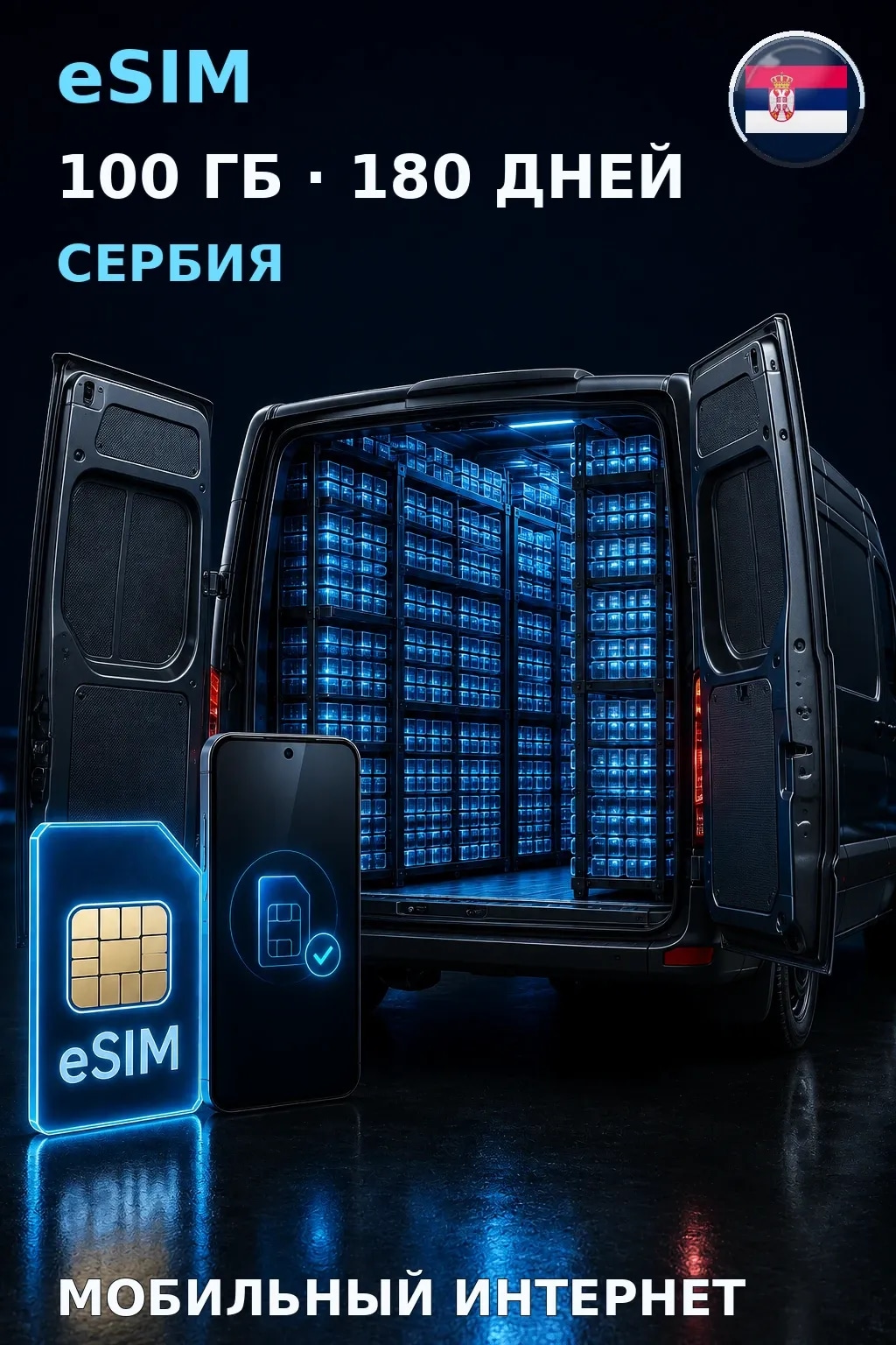 eSIM Сербия — 100 ГБ, 180 дней — интернет