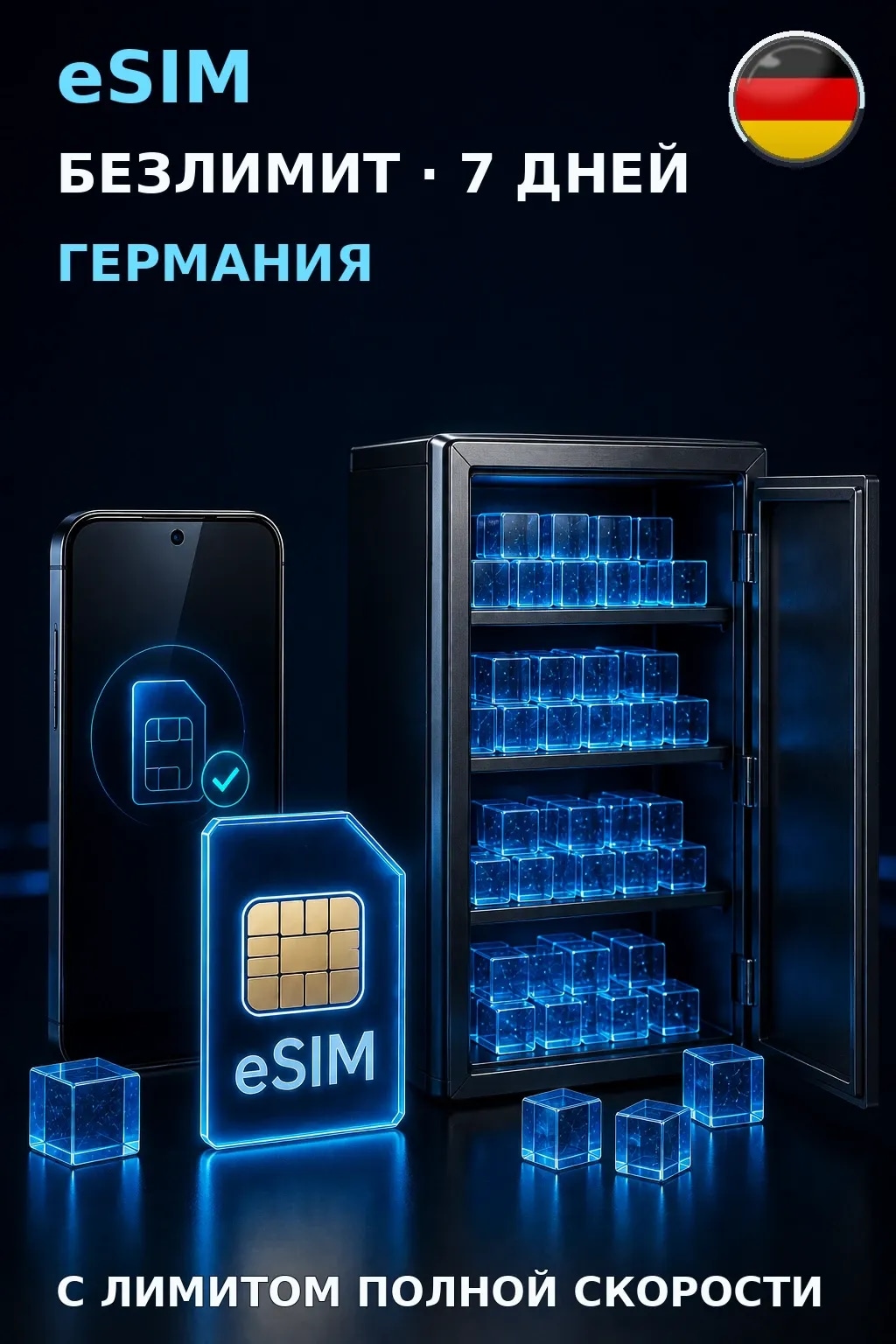 eSIM Германия — БЕЗЛИМИТ, 7 дней — интернет